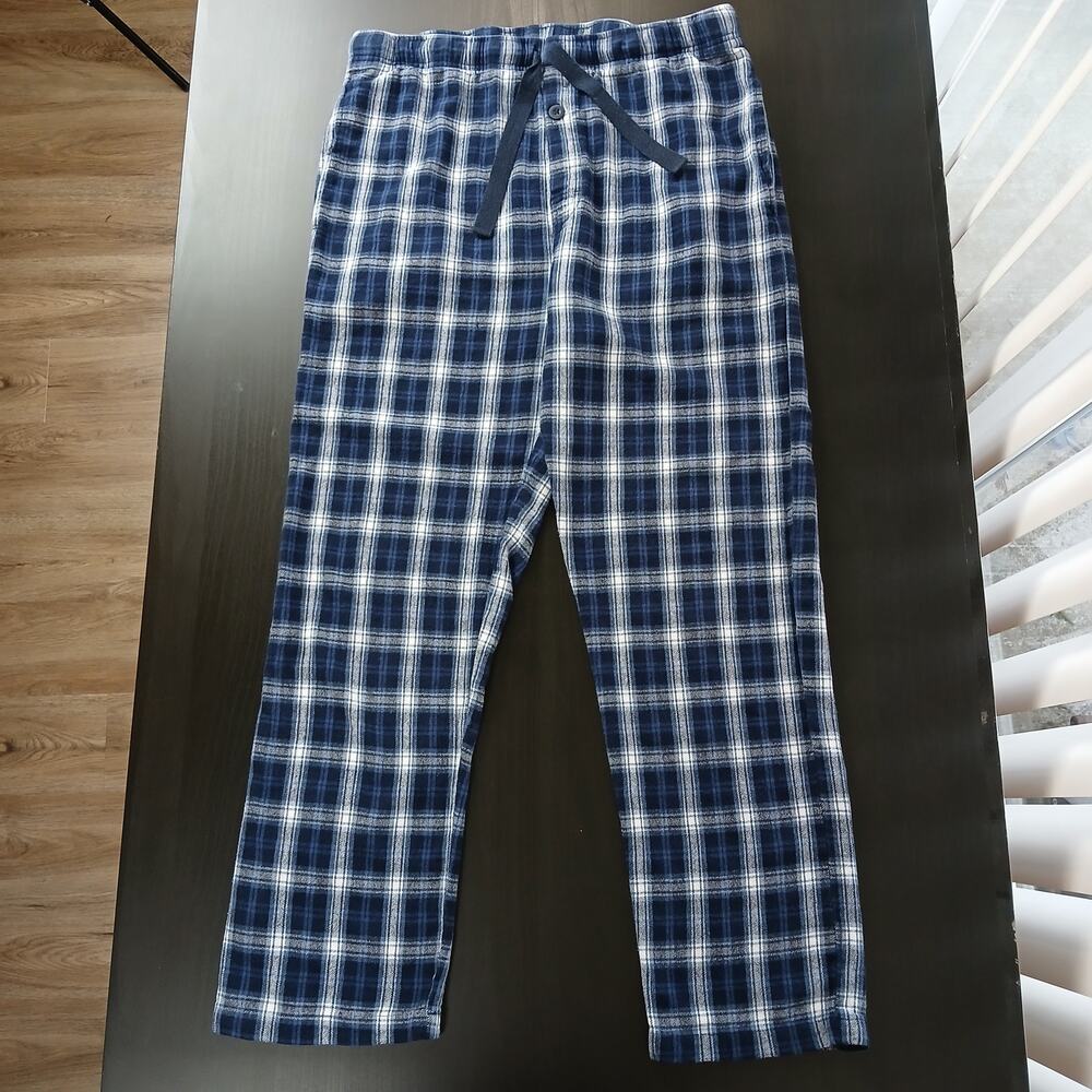 Fruit of the Loom Flannel Men's Sleepwear Lounge Pants L blue plaid cotton PJs - Picture 2 of 11